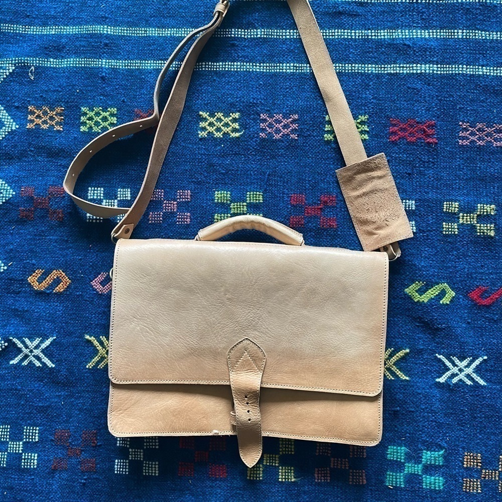 Handmade Boho Women’s Genuine Leather Messenger Bag  Tan color